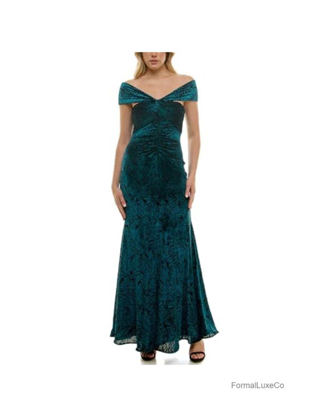 Off Shoulder Velvet Formal Midi Dress